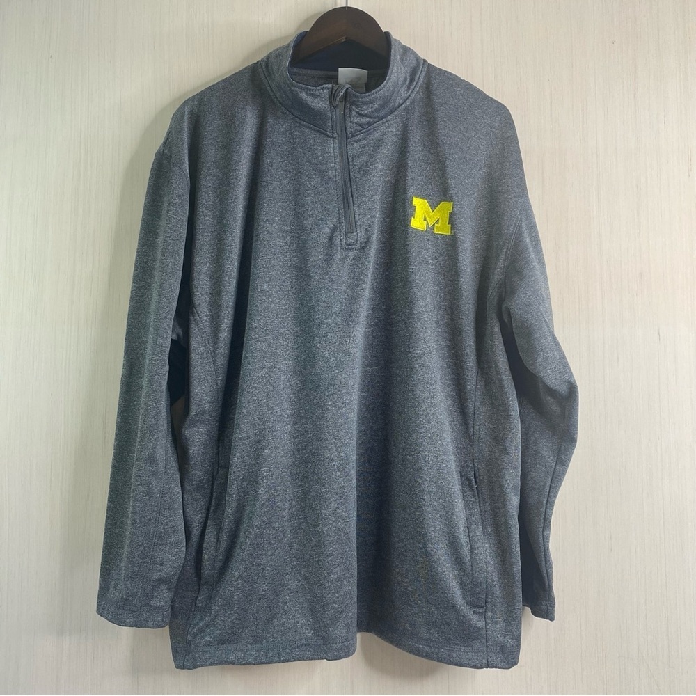 Knights Apparel Michigan Wolverines Quarter Zip Logo Pullover Heathered Gray XL